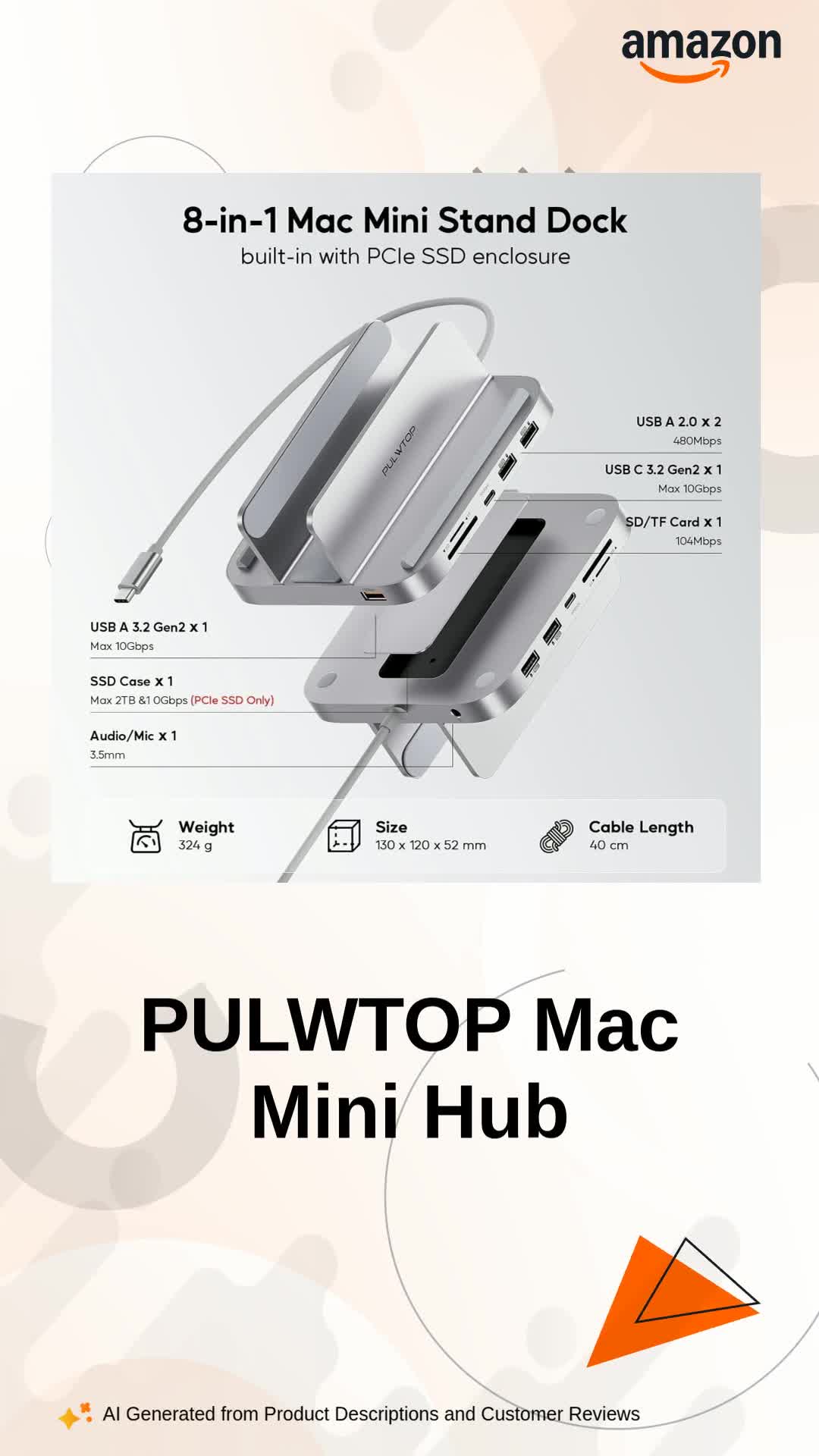 PULWTOP Mac mini Hub M1 M2 with M.2 SSD Enclosure (NOT for M4 2024